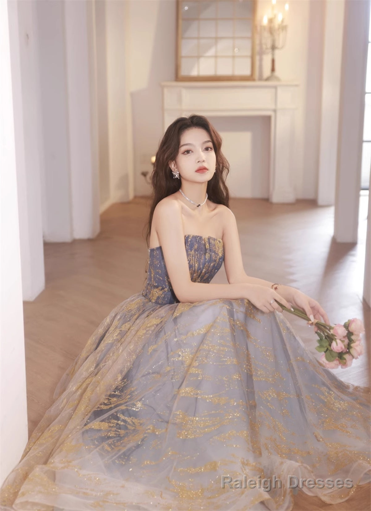 A-Line Blue Gradient Tulle Long Party Dress, A-Line Blue Prom Dress Formal Dress Secondary image