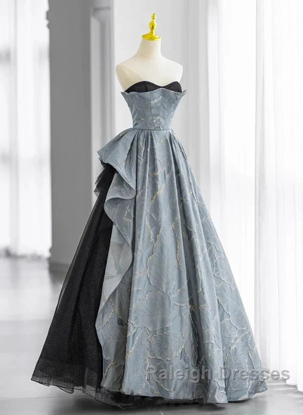 A-Line Blue-Grey Sweetheart Long Formal Party Dress Floor Length Tulle Prom Dress
