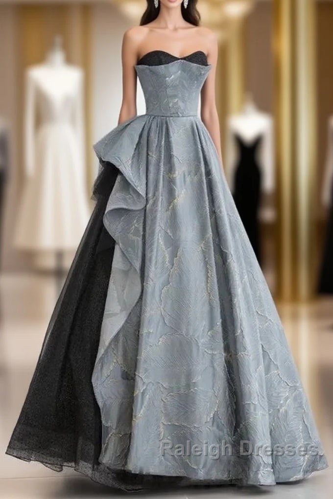 A-Line Blue-Grey Sweetheart Long Formal Party Dress Floor Length Tulle Prom Dress Main image