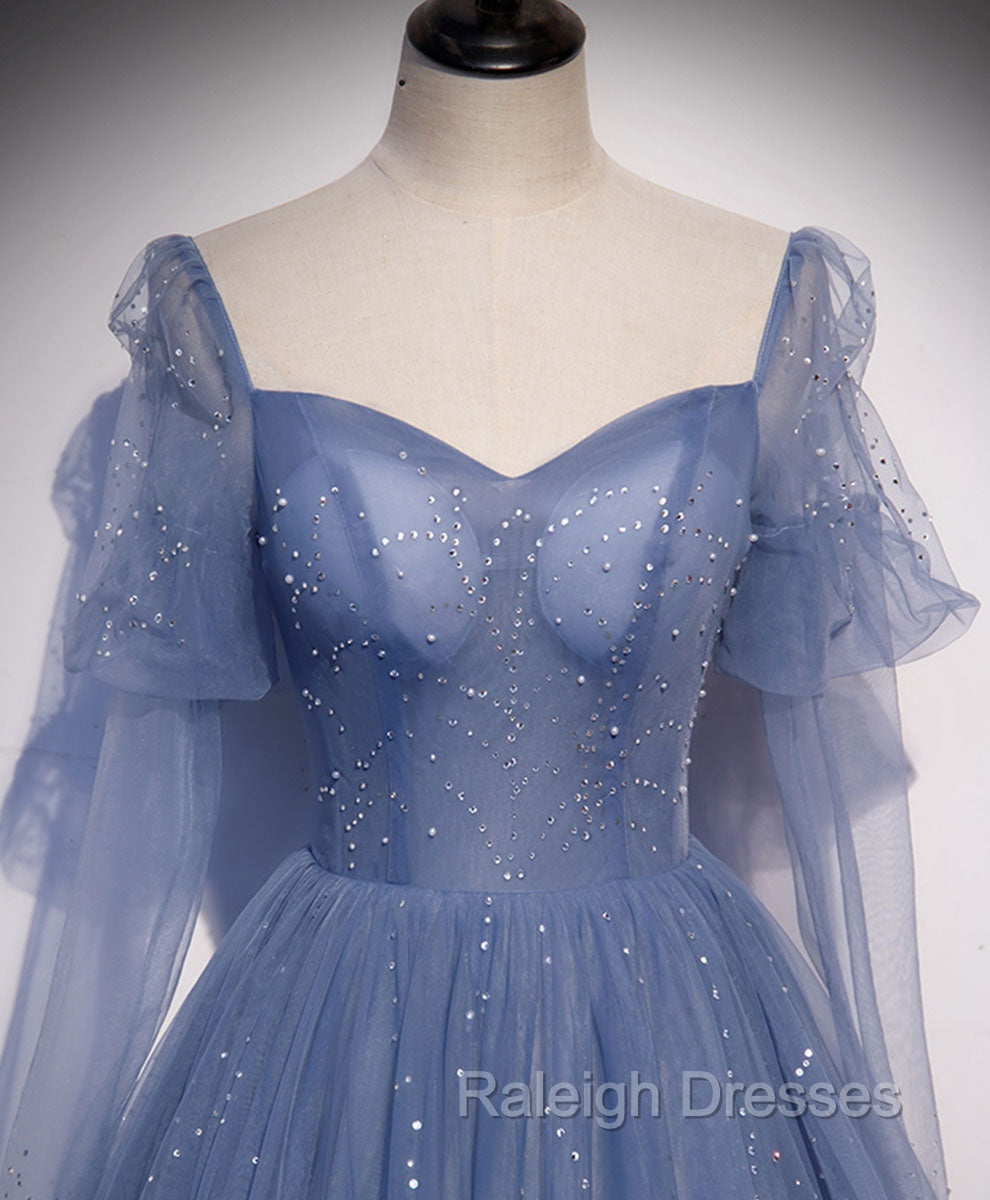 A line Blue Long Prom Dress, Blue Formal Graduation Dress with Beading Secondary image