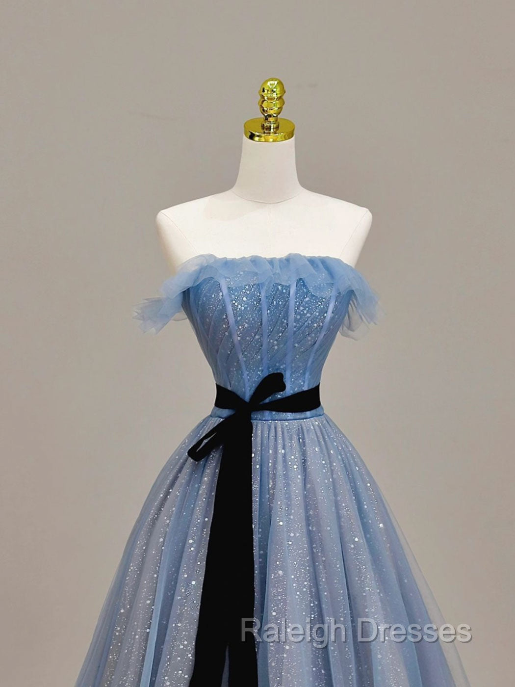 A Line Blue Long Prom Dresses Tulle Sequin Long Blue Prom Dresses