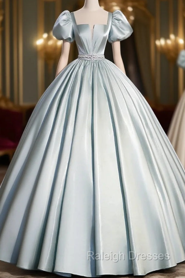 A-Line Blue Satin Long Prom Dress, Blue Long Formal Dress Main image