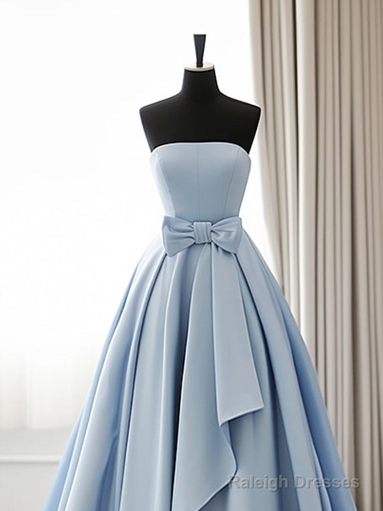 A-Line Blue Satin Long Prom Dress, Simple Satin Long Formal Dress Secondary image