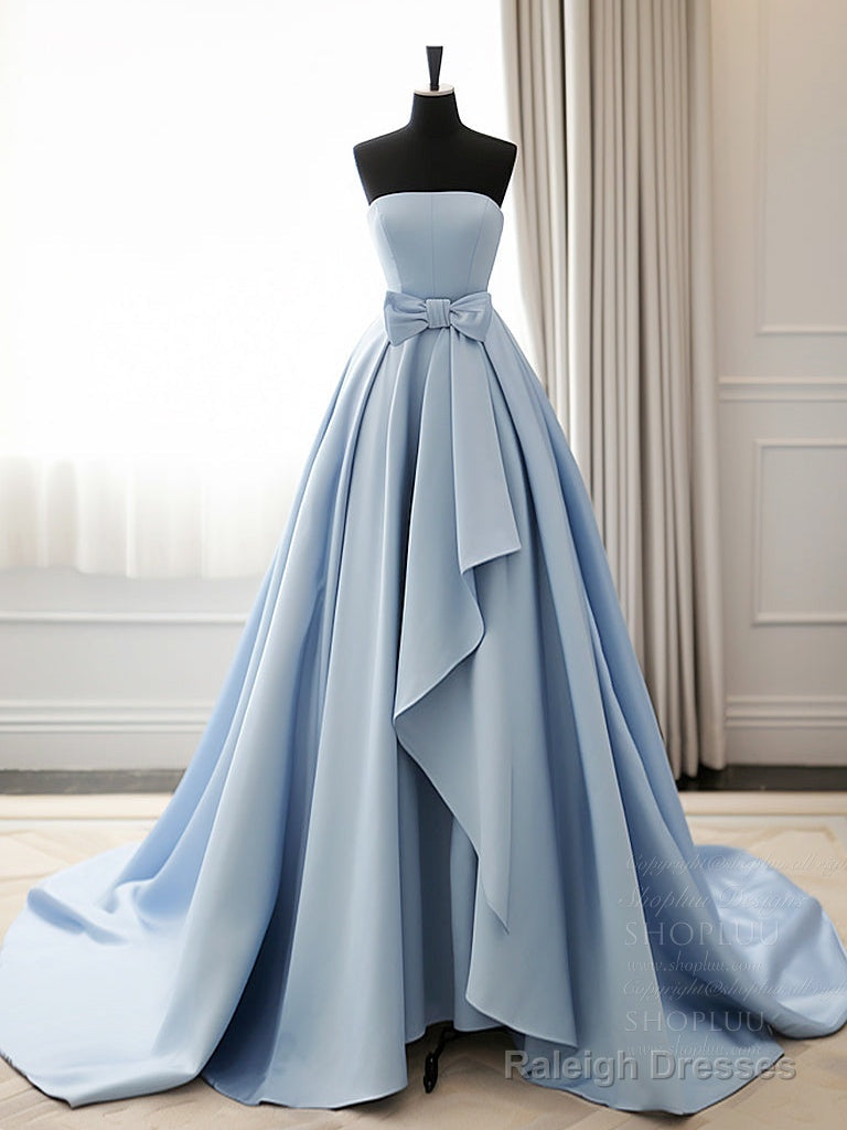 A-Line Blue Satin Long Prom Dress, Simple Satin Long Formal Dress Main image