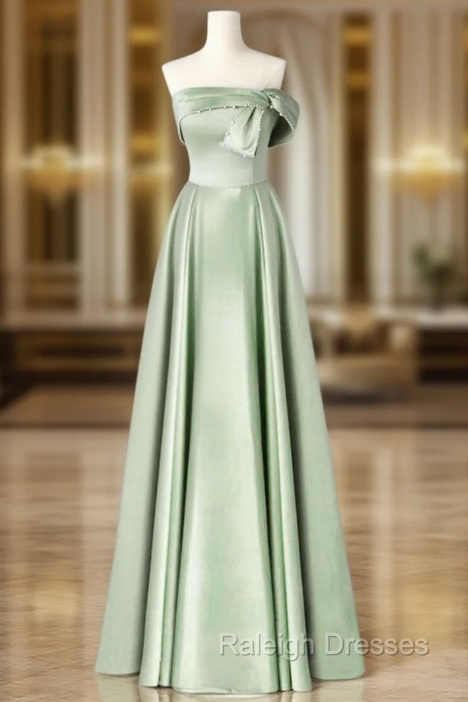 A-Line Blue Satin Long Prom Dresses, Blue Formal Evening Dresses Main image