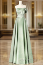 A-Line Blue Satin Long Prom Dresses, Blue Formal Evening Dresses