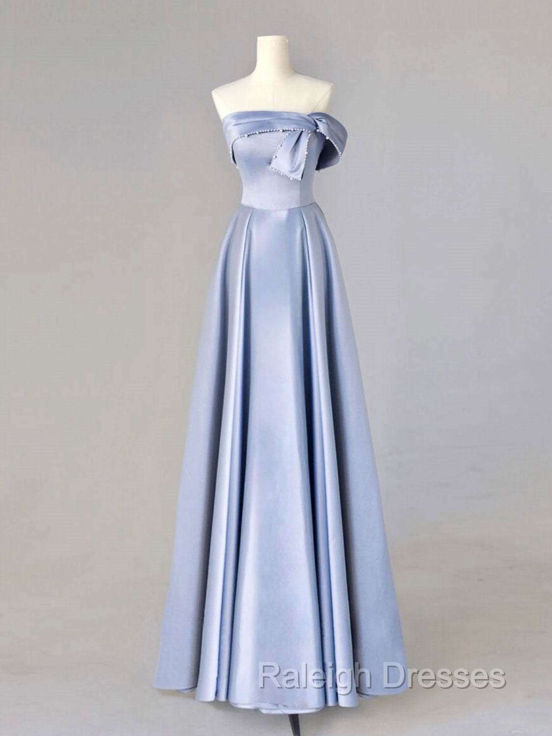 A Line Blue Satin Long Prom Dress Blue Prom Dress