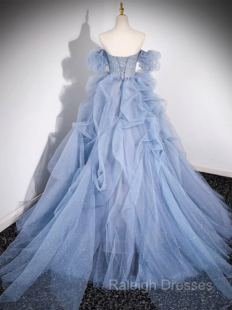 A-line Blue Tulle Long Prom Dress, Blue Long Evening Dress Secondary image