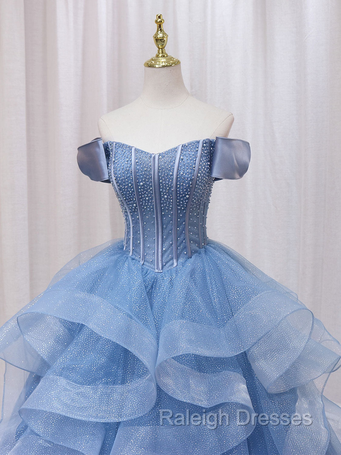 A-Line Blue Tulle Long Prom Dress, Blue Sweet 16 Dress
