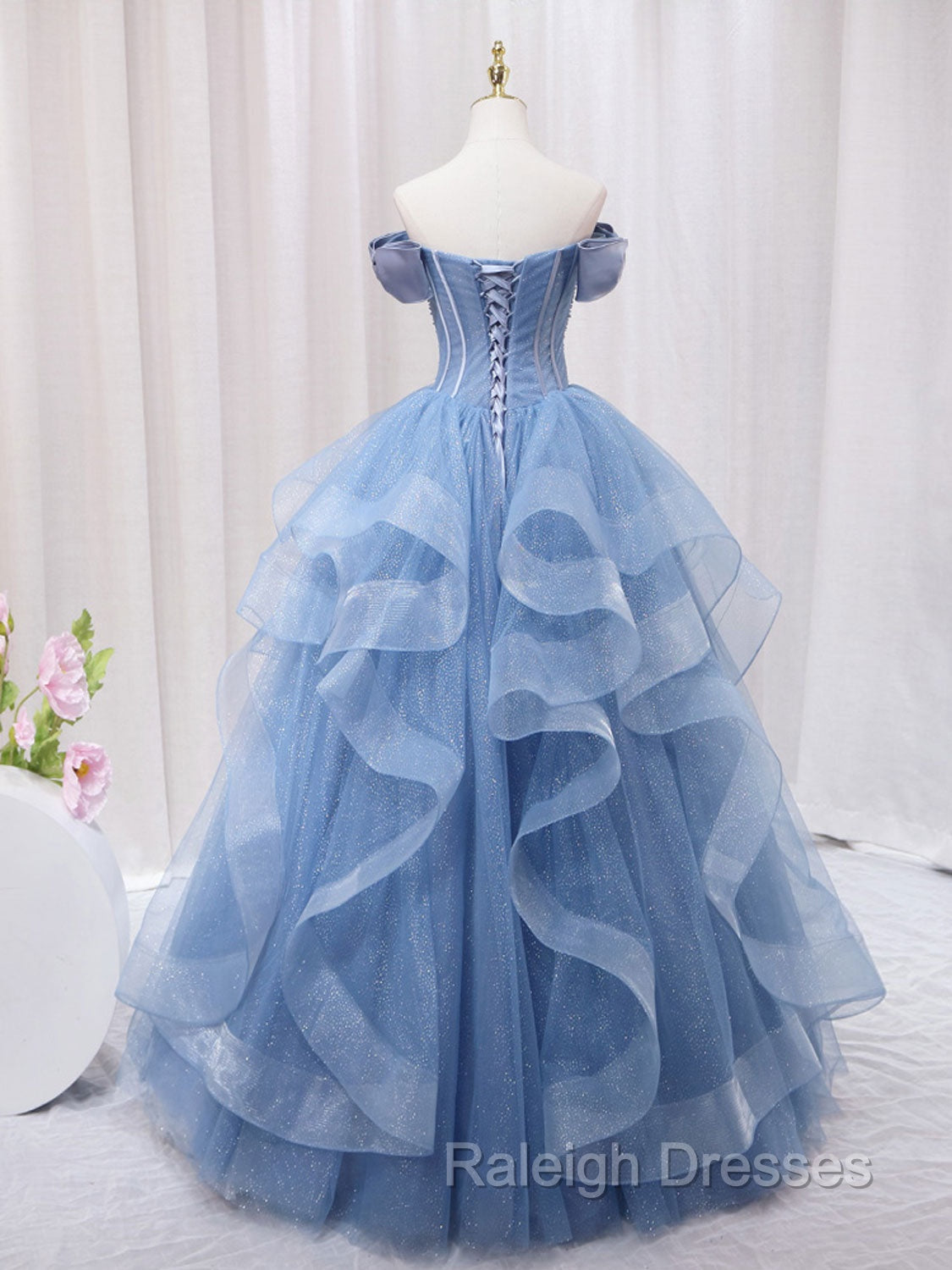 A-Line Blue Tulle Long Prom Dress, Blue Sweet 16 Dress Secondary image