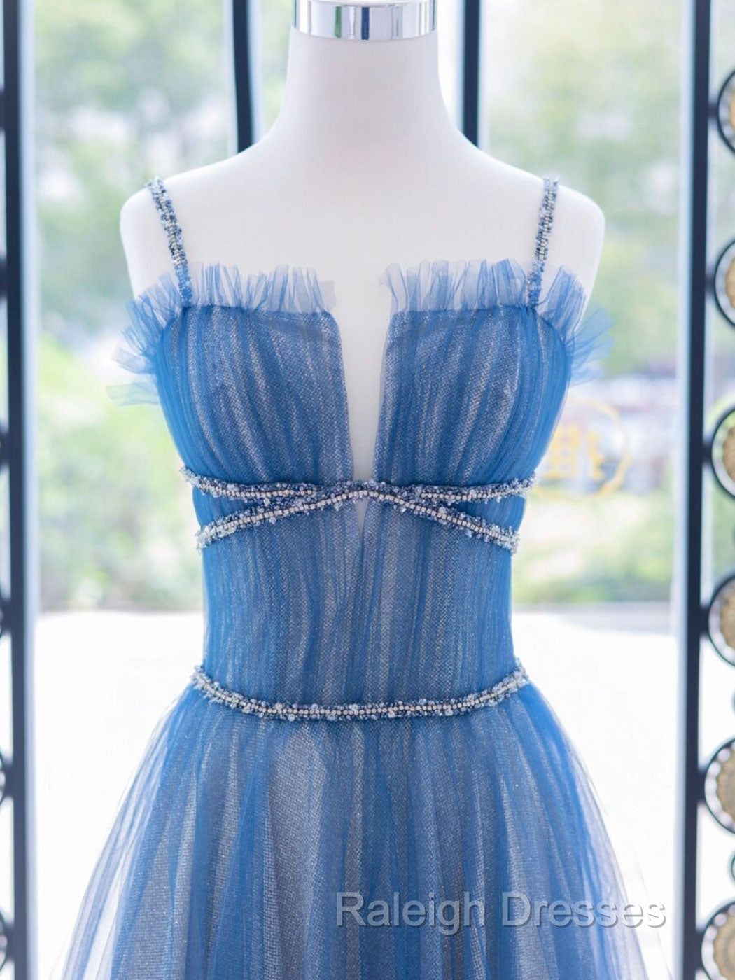 A-Line Blue Tulle Long Prom Dress, Blue Tulle Formal Dresses Secondary image