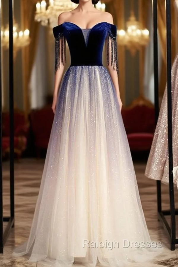 A Line Blue Velvet Spagehtti Straps Beading Prom Dress