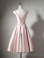 A-Line Bridesmaid Dresses Off Shoulder Sleeveless Elegant Tea Length Satin With Bow(S) / Pleats