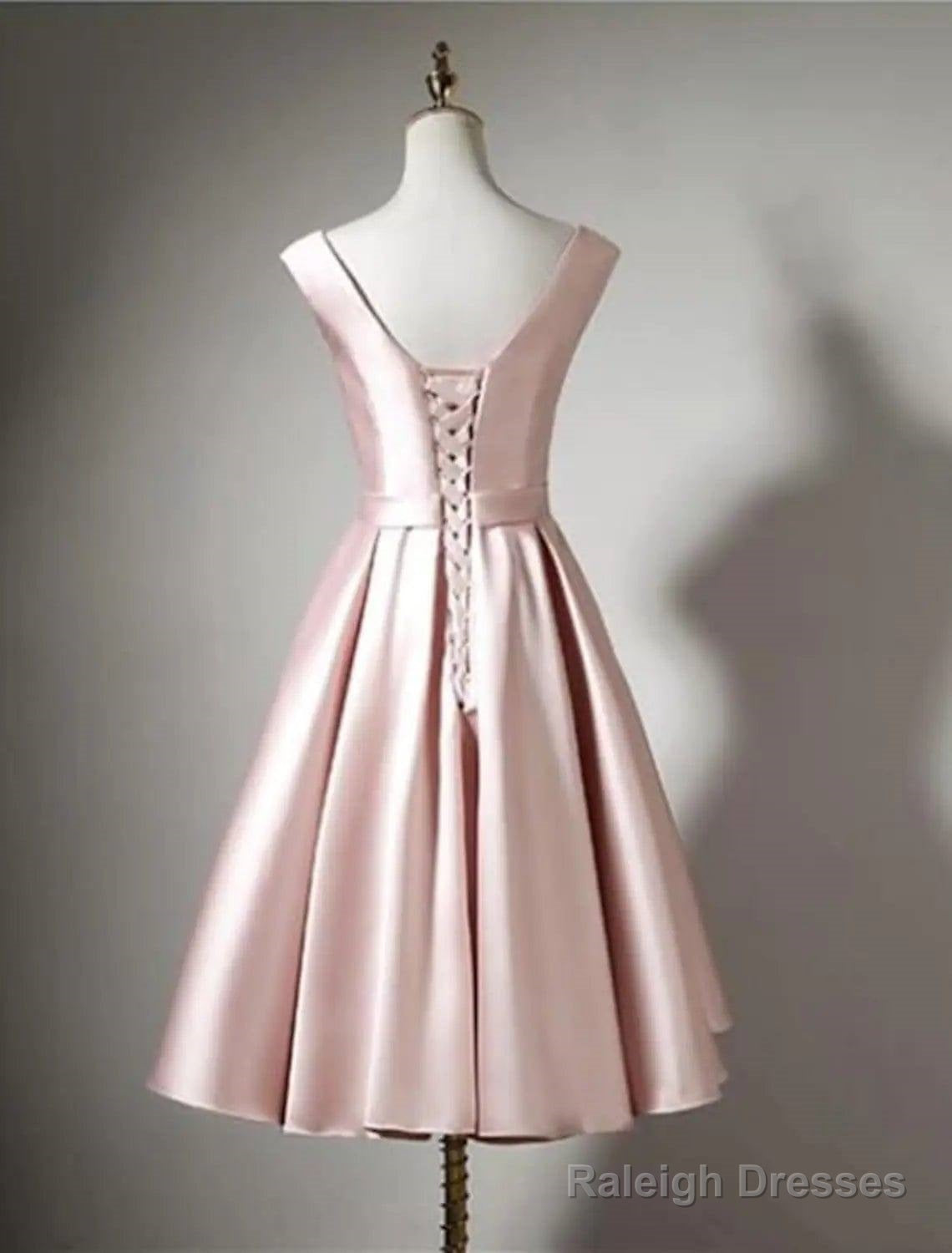 A-Line Bridesmaid Dresses Off Shoulder Sleeveless Elegant Tea Length Satin With Bow(S) / Pleats
