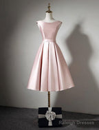 A-Line Bridesmaid Dresses Off Shoulder Sleeveless Elegant Tea Length Satin With Bow(S) / Pleats