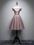 A-Line Bridesmaid Dresses Off Shoulder Sleeveless Elegant Tea Length Satin With Bow(S) / Pleats