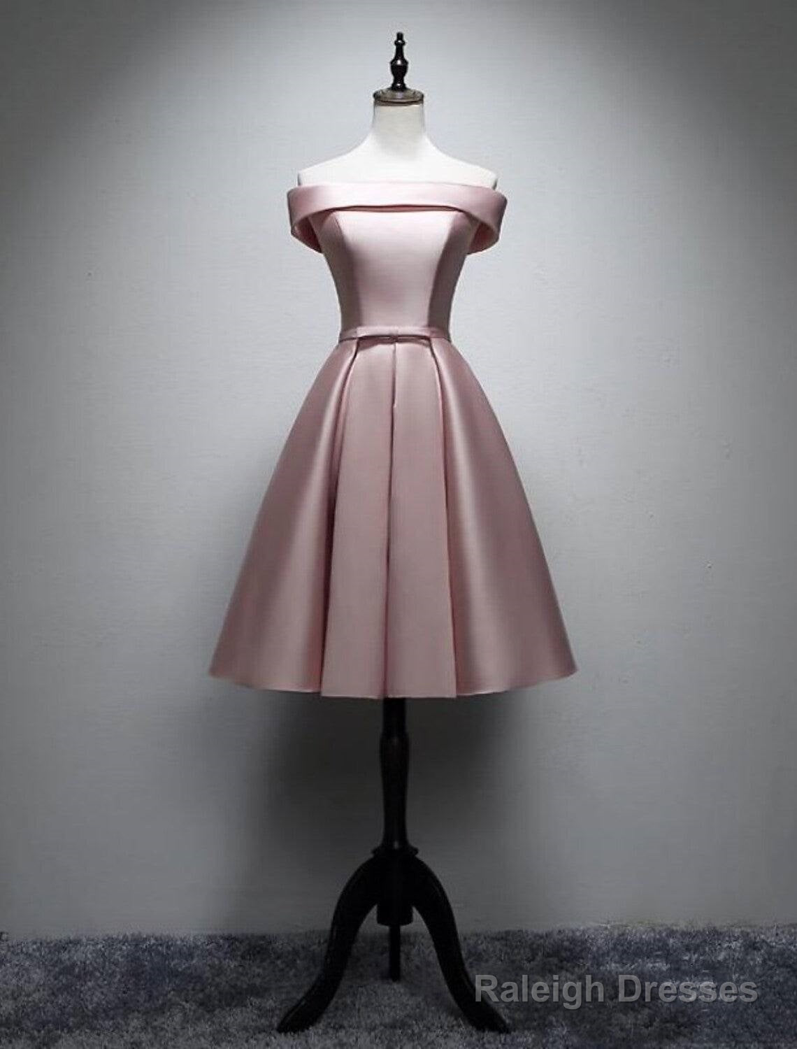A-Line Bridesmaid Dresses Off Shoulder Sleeveless Elegant Tea Length Satin With Bow(S) / Pleats