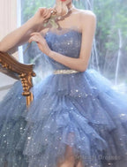 A-Line Bridesmaid Dresses Strapless Sleeveless Elegant Knee Length Tulle / Sequined With Sash / Ribbon / Sequin