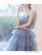 A-Line Bridesmaid Dresses Strapless Sleeveless Elegant Knee Length Tulle / Sequined With Sash / Ribbon / Sequin