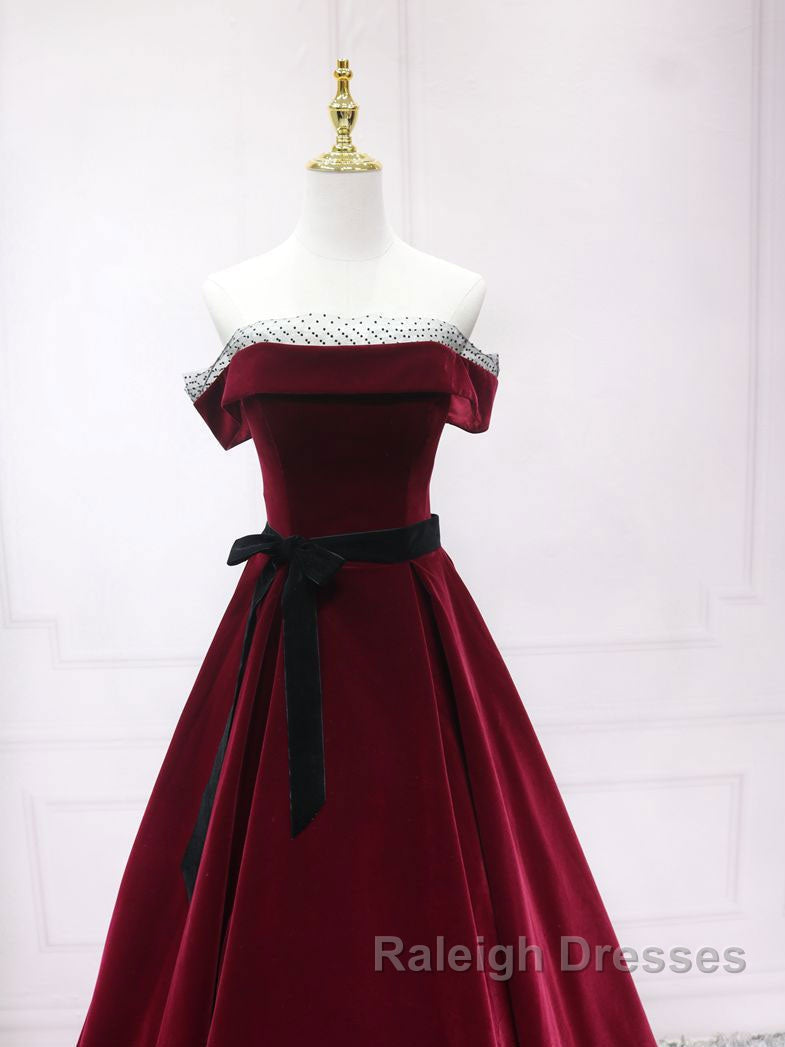 A-Line Burgundy Long Prom Dresses, Burgundy Formal Evening Dresses Secondary image