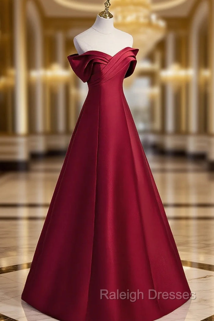 A-Line Burgundy Off Shoulder Long Prom Dress, Burgundy Evening Dress Main image