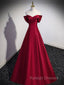 A Line Burgundy Off Shoulder Long Prom Dresses Burgundy Prom Dresses