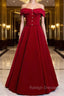A-Line Burgundy Off the Shoulder Long Prom Dress