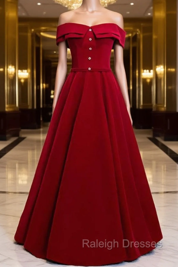 A Line Burgundy Off the Shoulder Long Prom Dress Main image