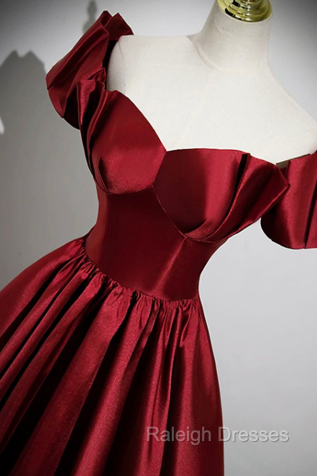 A Line Burgundy Satin Floor Length Prom Dress, Off the Shoulder New Prom Dress Secondary image