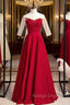 A Line Burgundy Satin Short Sleeve Appliques Prom Dress