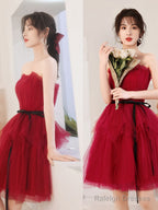 A-Line Burgundy Short Prom Dress Cute Burgundy Homecoming Dresses