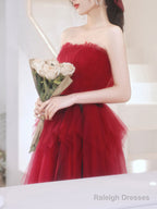 A-Line Burgundy Short Prom Dress Cute Burgundy Homecoming Dresses