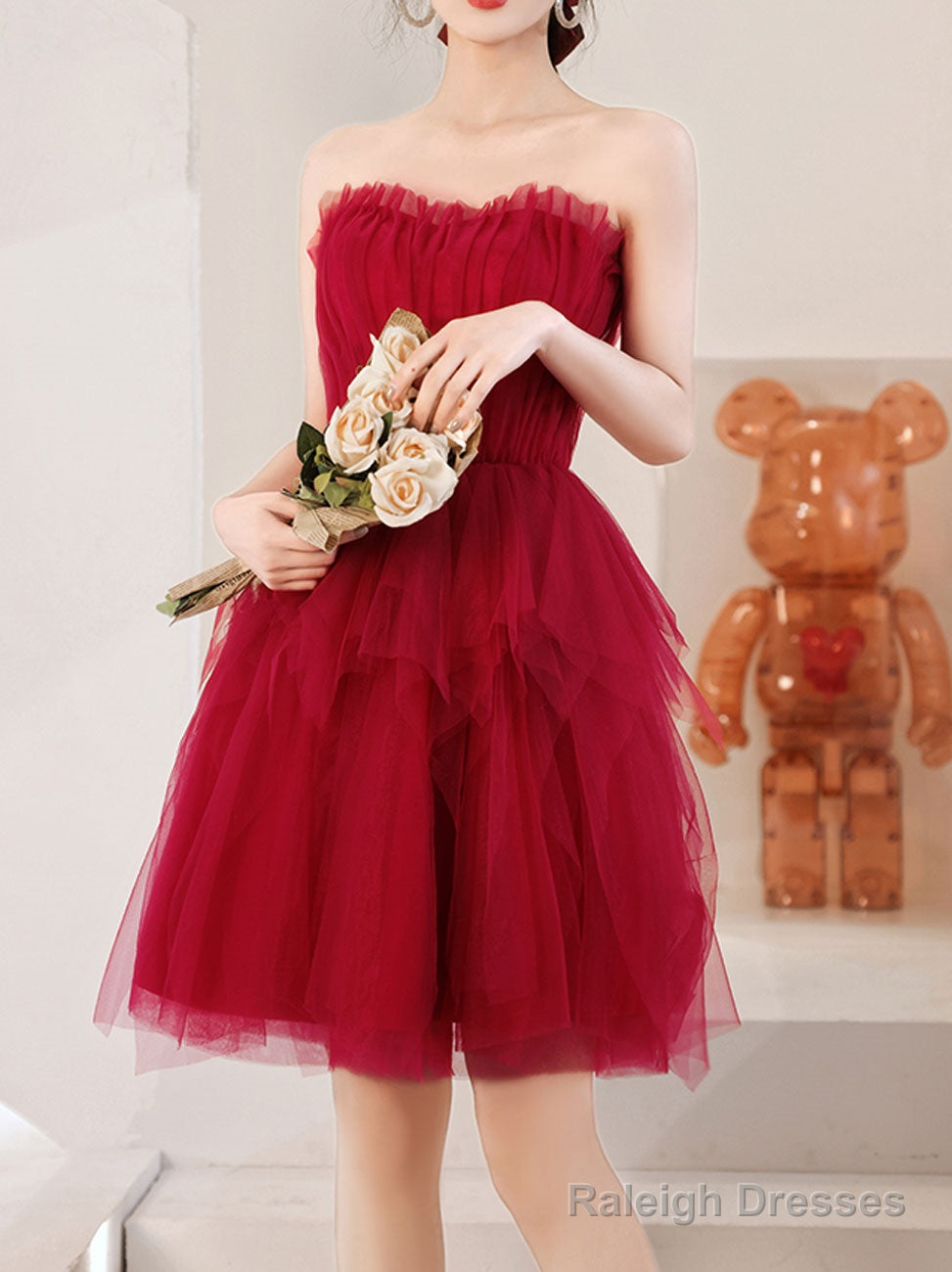 A-Line Burgundy Short Prom Dress Cute Burgundy Homecoming Dresses Main image