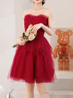 A-Line Burgundy Short Prom Dress Cute Burgundy Homecoming Dresses