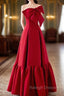 A-Line Burgundy Straples Bow Prom Dress