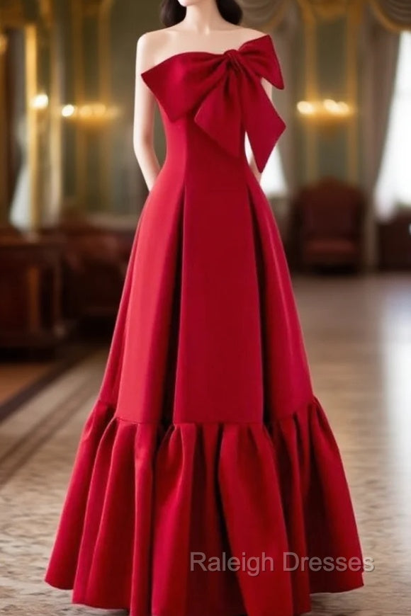 A Line Burgundy Straples Bow Prom Dress