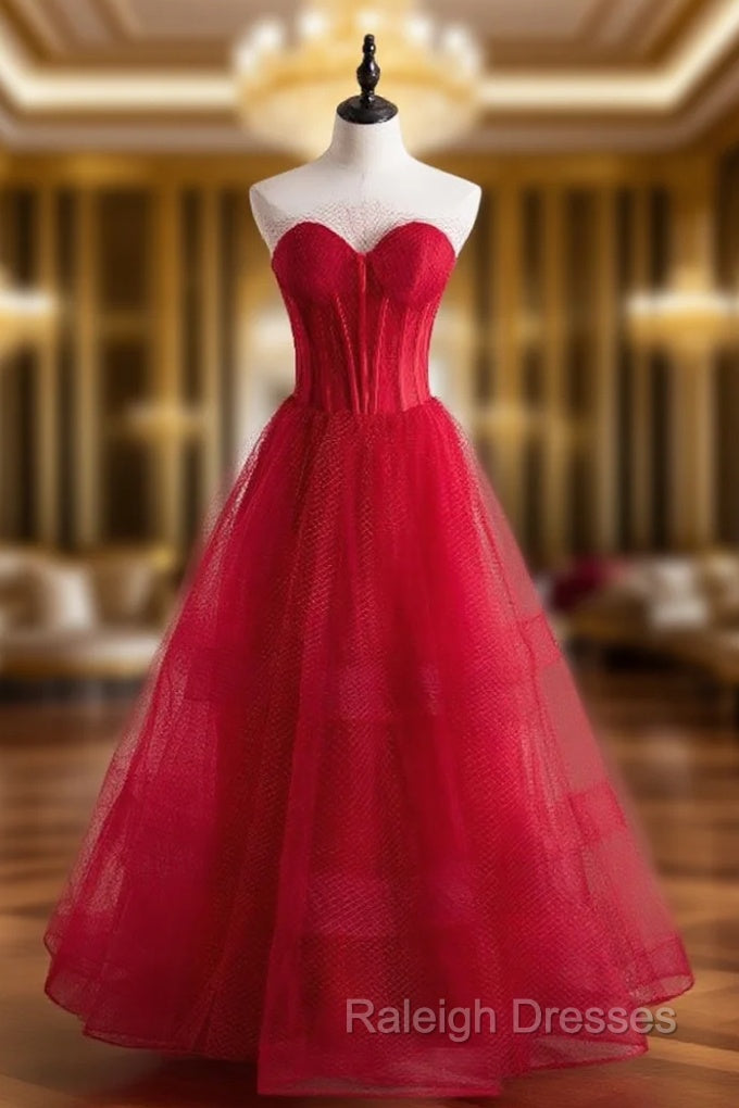 A-Line Burgundy Tulle Sweetheart Prom Dress Main image