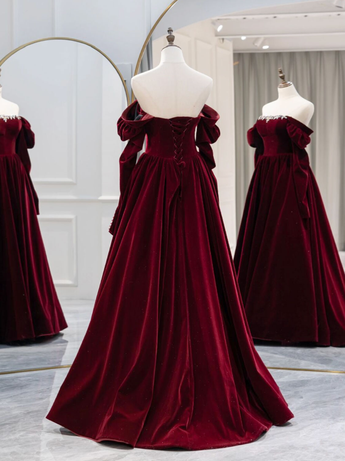 A-Line Burgundy Velvet Long Formal Prom Dress, Burgundy Prom Dress