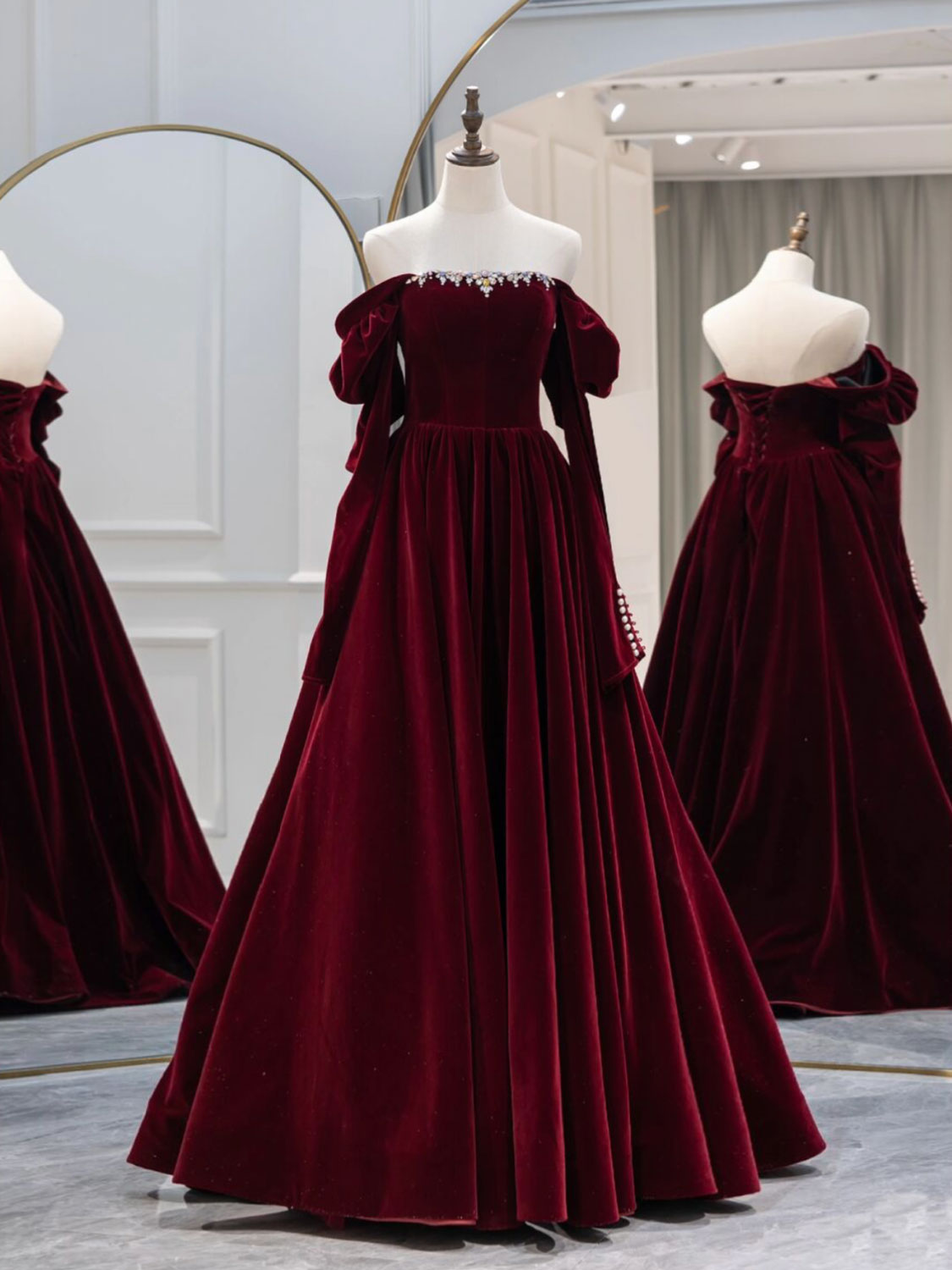 A-Line Burgundy Velvet Long Formal Prom Dress, Burgundy Prom Dress