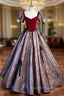 A-Line Burgundy Velvet Short Sleeve Bow Prom Dress