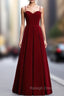 A-Line Burgundy Velvet Spagehtti Straps Pleats Prom Dress