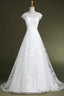 A-Line Cap Sleeves Sweep Train Lace Wedding Dresses With Sash