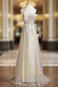 A Line Champagne Halter Sequins Prom Dresses