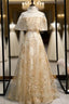 A-Line Champagne Tulle Appliques Prom Dress
