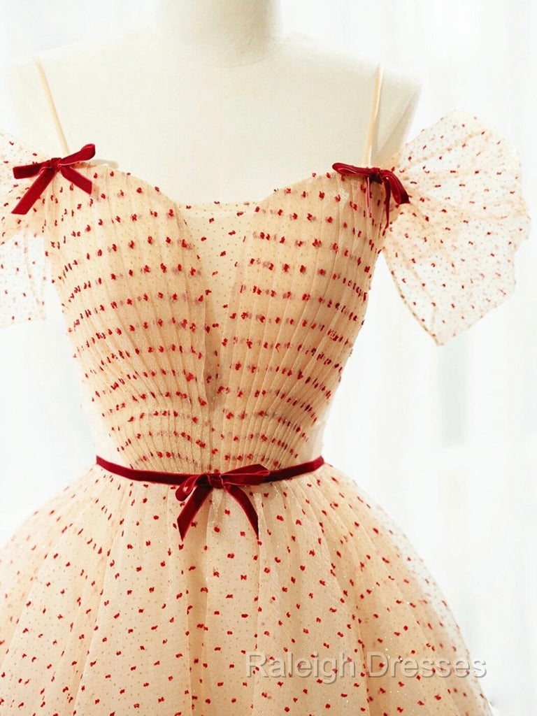 A-Line Champagne Tulle Long Prom Dress, Champagne Long Formal Dress