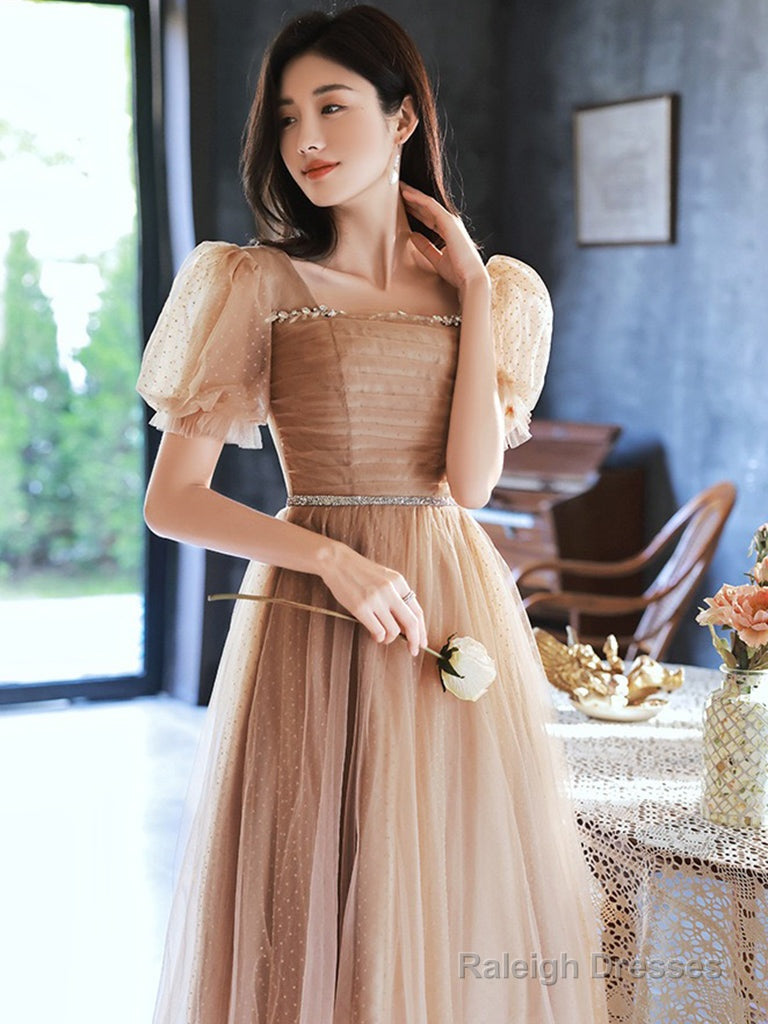 A-Line  Champagne Tulle Short Prom Dress, Champagne Homecoming Dress Secondary image