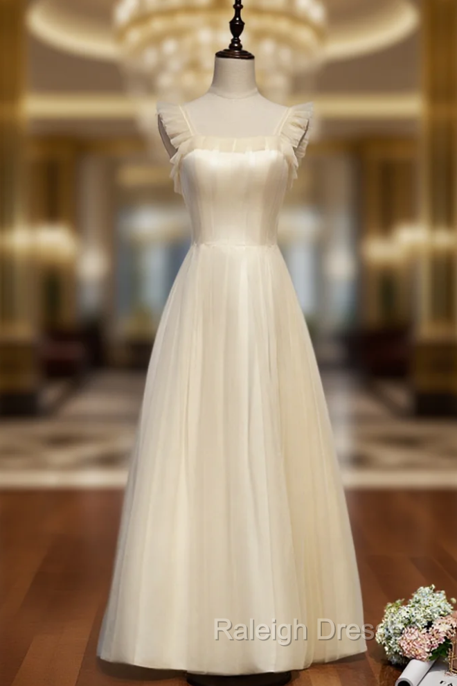 A Line Champagne Tulle Straps Ankle Length Prom Dresses Main image