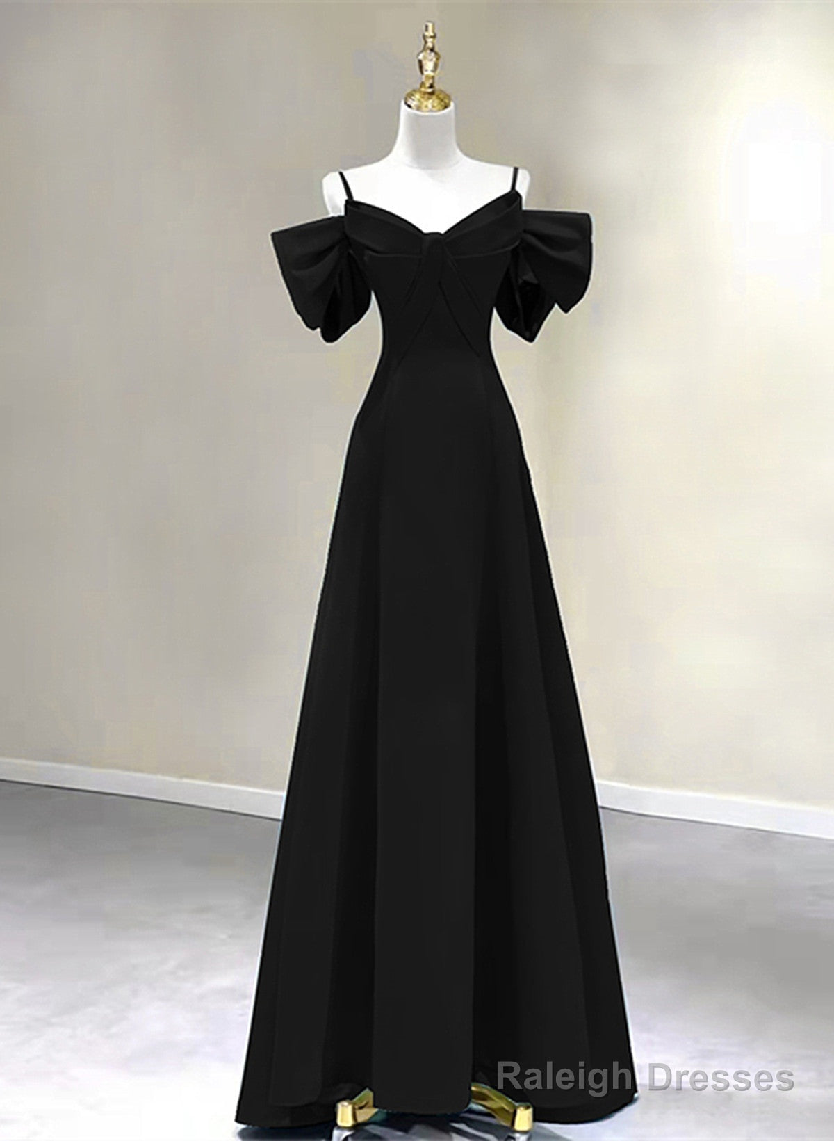 A-Line Chiffon Black Off Shoulder Sweetheart Prom Dress, Black Chiffon Party Dress Main image