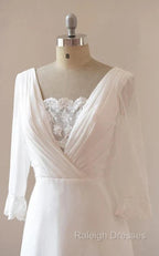 A Line Chiffon Lace White Satin Weddig Dress
