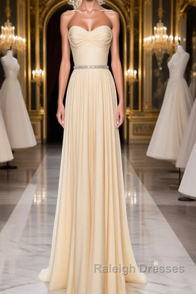 A-Line Chiffon Long Prom Dresses, Sweetheart Neck Chiffon Formal Dress